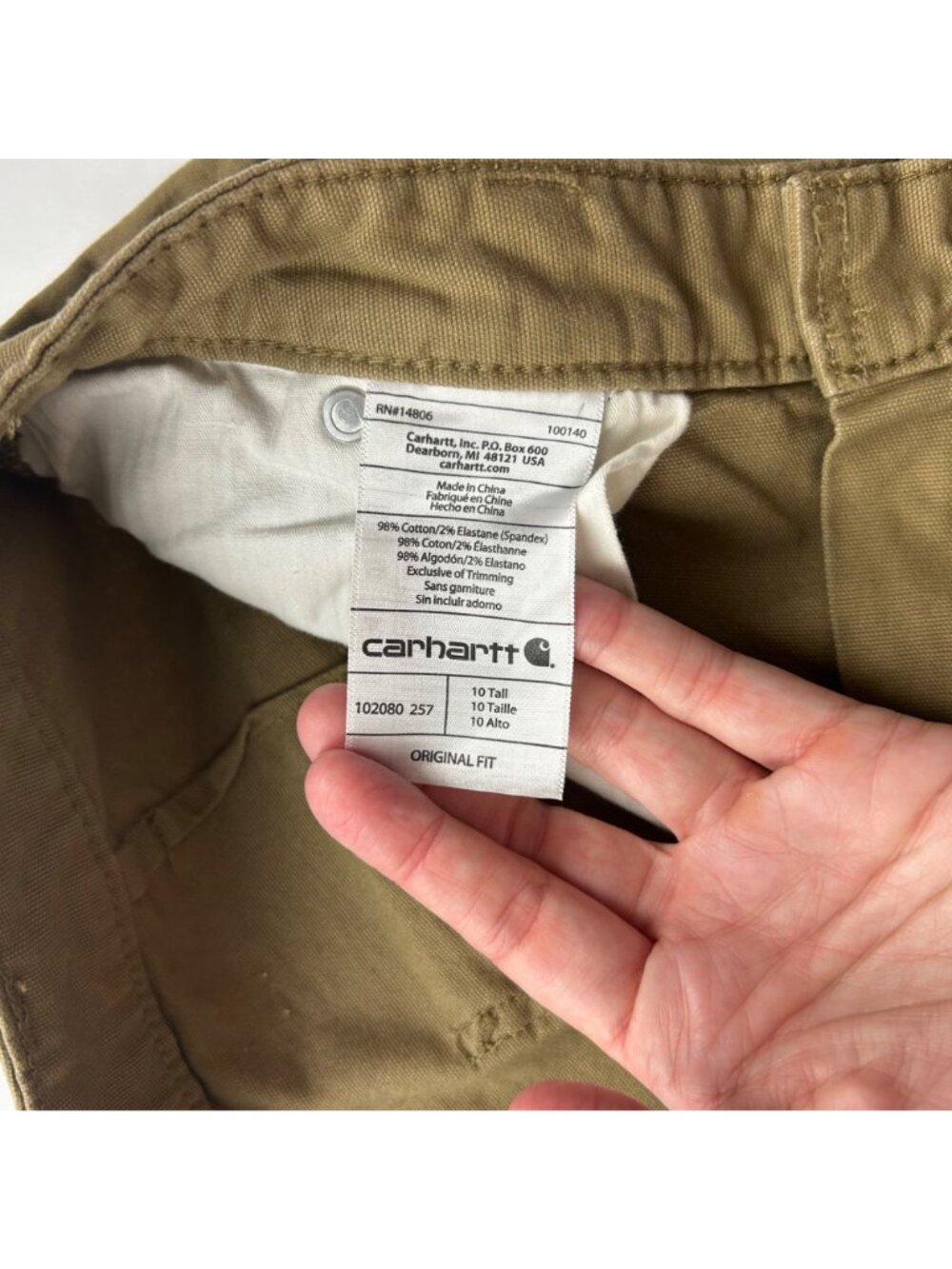 TALL Carhartt Camel Brown Canvas Original Fit Straight Leg Pants 10T - Picture 5 of 7